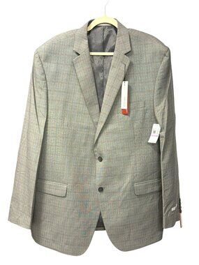 Perry Ellis Portfolio Mens Modern Fit Light Gray Plaid Blazer 50L New